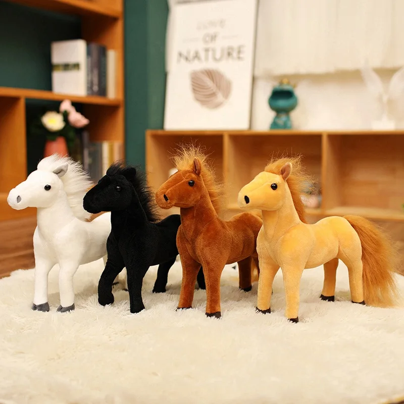 Caballo de peluche de imitación suave, muñeco de Pony, regalo de fiesta para niños, Material de alta calidad, caballo de sangre para el sudor, caballo blanco
