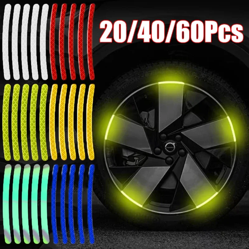 Car Wheel Hub Reflective Stickers Cars Motorcycle Stripe Tape Decorative Stickers Car Decal Auto Exterior Accessories 20-60Pcs
