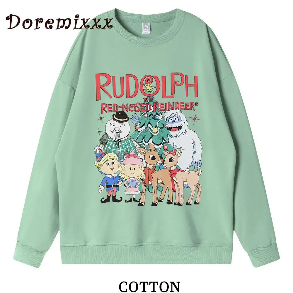 Rudolph The Red Nosed Reindeer Women Pullover Sweatshirt Long Sleeve Casual Sports Lady Oversized Hoodie Cute Christmas Hoodies