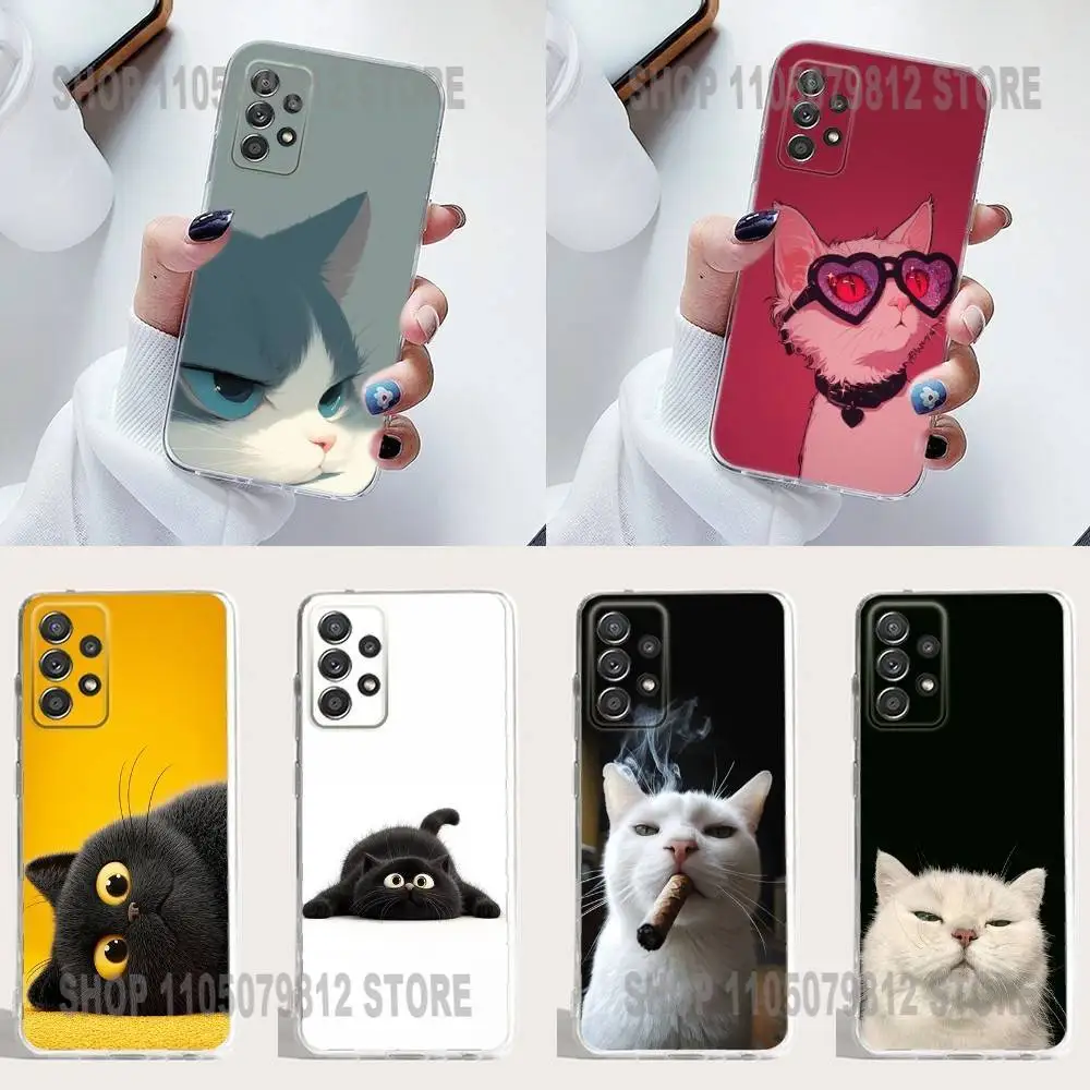 

Funny Cute Cat Phone Case Silicone For Samsung S30,23,21,22,20 FE lite,S10,9,PIus Note20ultra Soft Transparent
