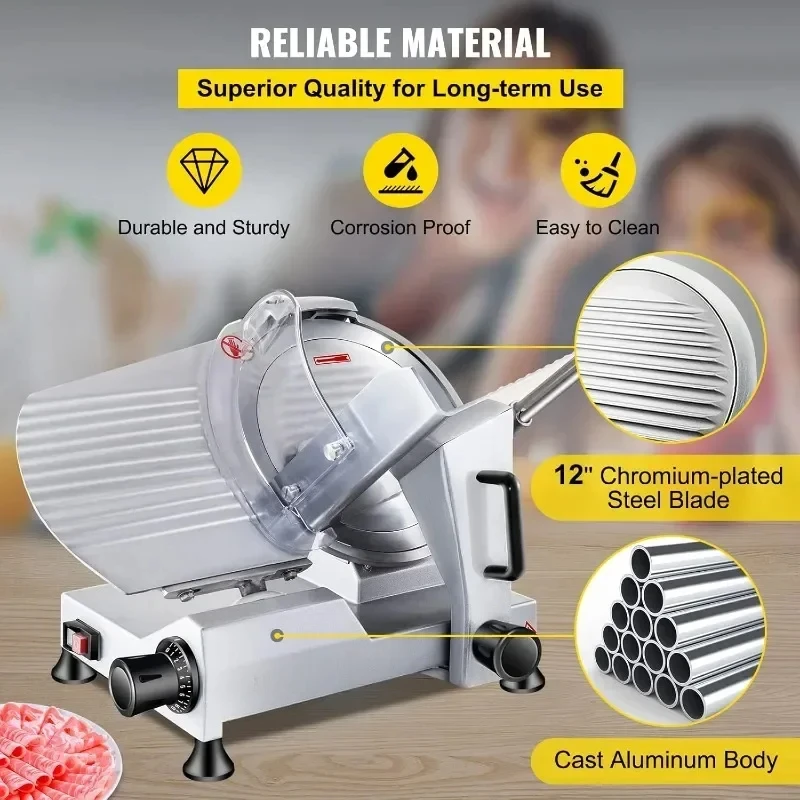 VEVOR Affettatrice per carne commerciale, affettatrice elettrica per alimenti, affettatrice semiautomatica per carne Deli in acciaio inossidabile, spessore regolabile per carne