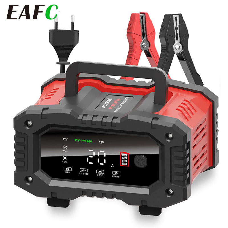  12v/24v Fully Automatic Battery Charger 7-segment Smart Car Battery Charger Pulse Repair for Agm Gel Wet Lead Acid Charging 