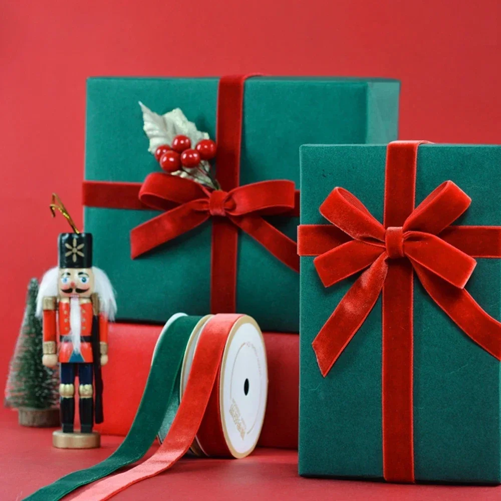 5Yards Wine Red Double-sided Velvet Ribbon Velvet Flocking Ribbon Diy Handmade Bow Bouquet Packaging Gifts Christmas Decoration