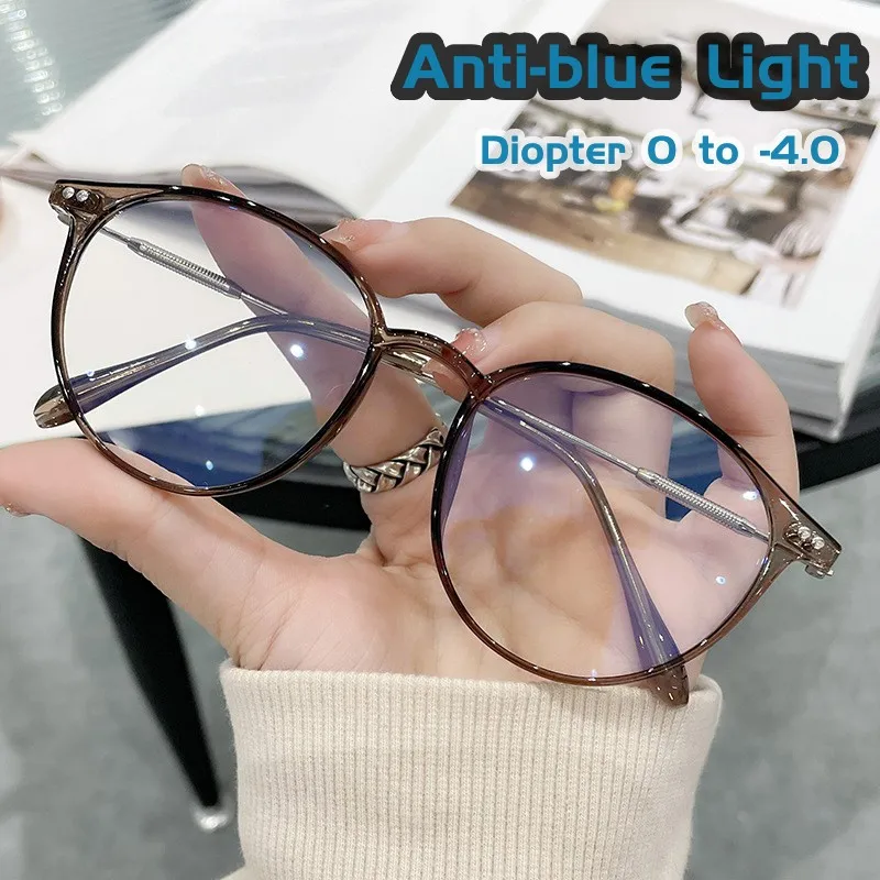 Luxury Style Myopia Glasses for Ladies Fashion Deisgn Round Frame Computer Eyewear Men Women Anti-blue Minus Diopters Eyeglasses