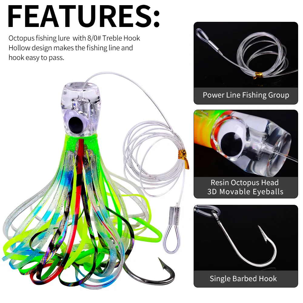 17CM/70G 23CM/96G 2 Kinds of Professional Ocean Squid Boat Fishing Lures with Wire Bait and Squid Soft Lure for Trolling