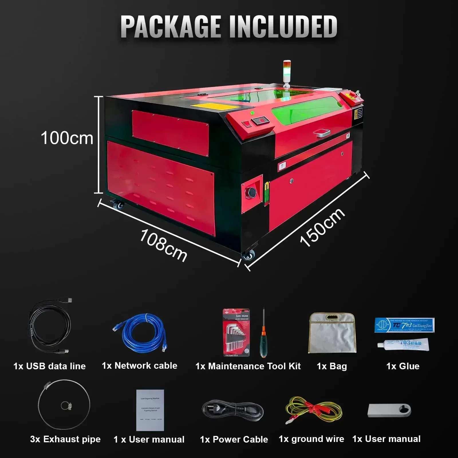 ماكينة نقش بالليزر VEVOR ، 80 واط ، خالية من التدخين ، حماية الباب المفتوح ، إكسسوارات كاملة ، أداة حفر ، توصيل وتشغيل