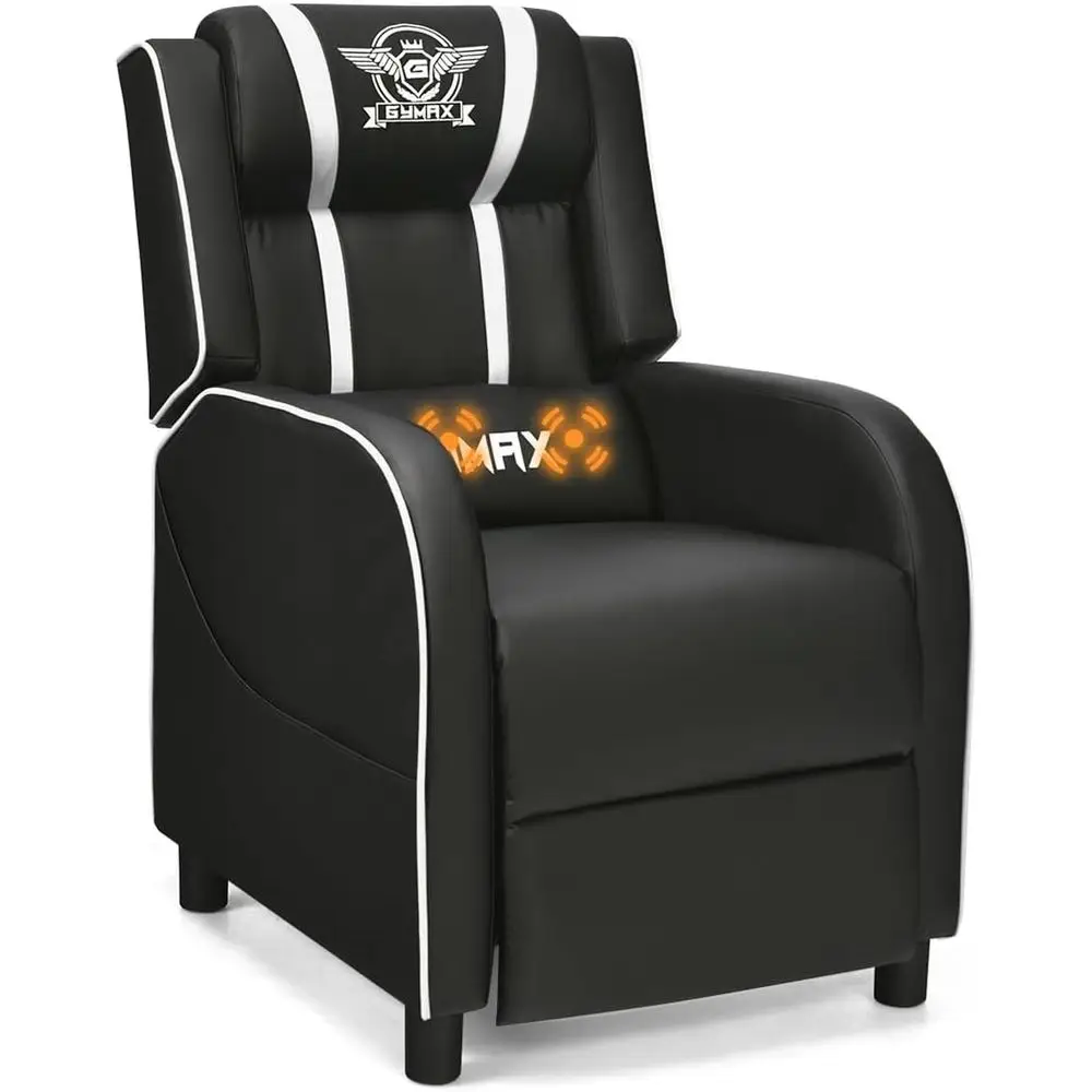 Ergonomic Massage Recliner with Adjustable Backrest, Remote Control & Side Pocket, White Gaming Chair for Adults