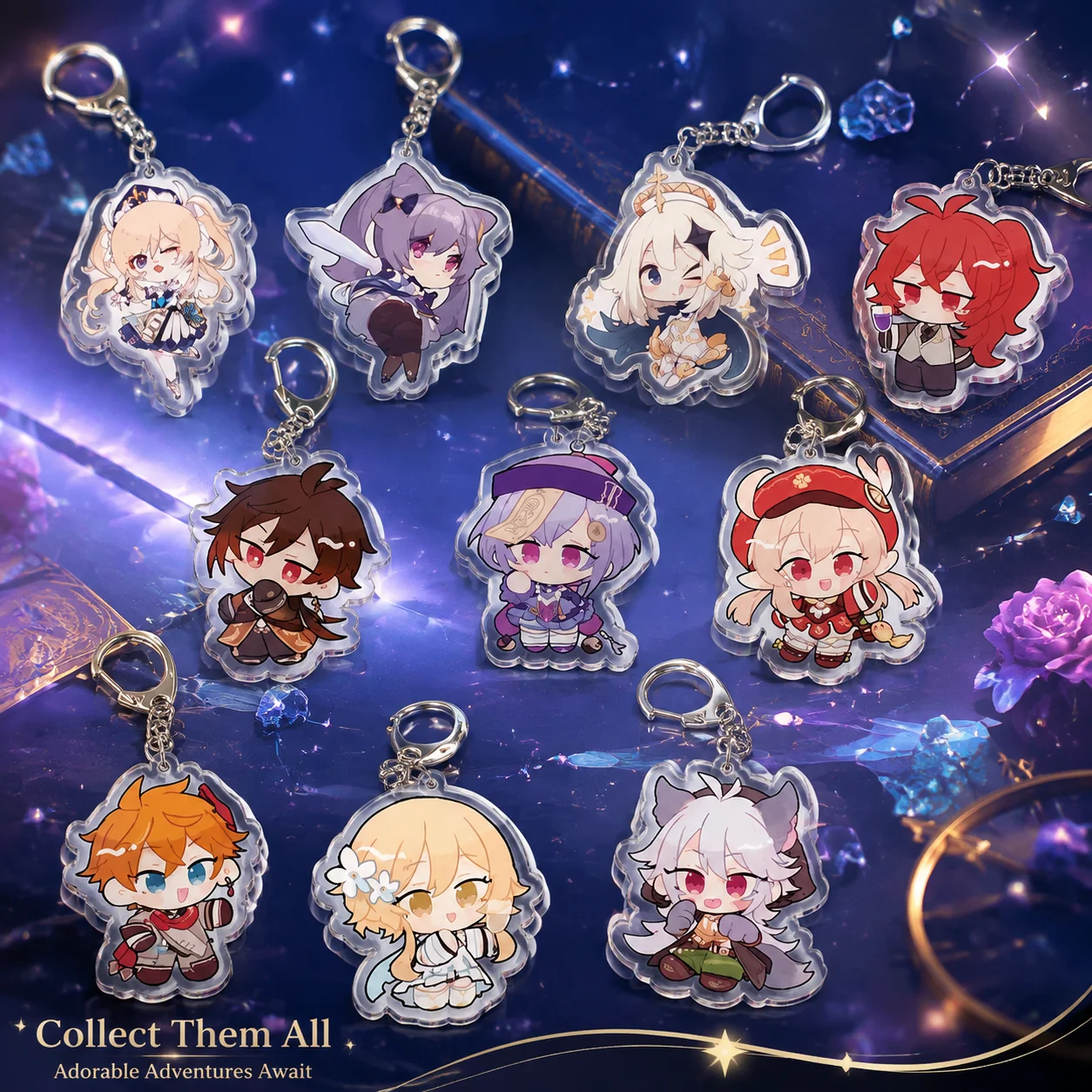 Genshin Impact Vision Characters Traveler Venti Paimon Barbara Diluc Kaeya Lumine Keychain Pendant Charm Anime Game Merch Gift