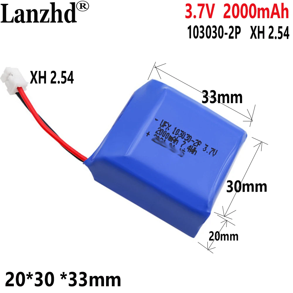 

Li Polymer Lithium Battery Pack 3.7V 2000mAh For Smart Wireless monitoring LED Light Speaker Toy 103030 1S2P