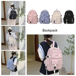 Simple Canvas Backpack Large Capacity Student Hit Color Laptop High School Book Bag Casual Travel Portable Leisure Rucksack