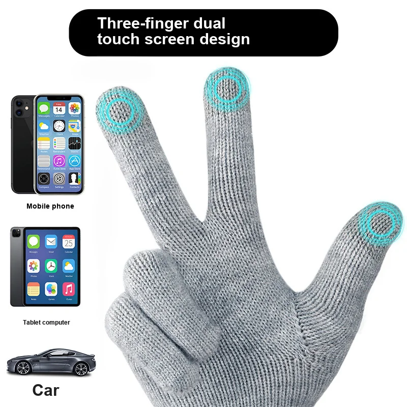 Winter Knitted Gloves Cold Resistant Cycling Touch Screen Double Layer Thickened Fleece Gloves for Men and Women
