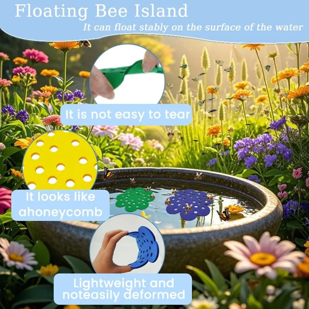 4Pcs Flower Shape Floating Bee Island Lightweight PVC Bee Watering Station Decorative Butterfly Bee Waterer Garden Decor