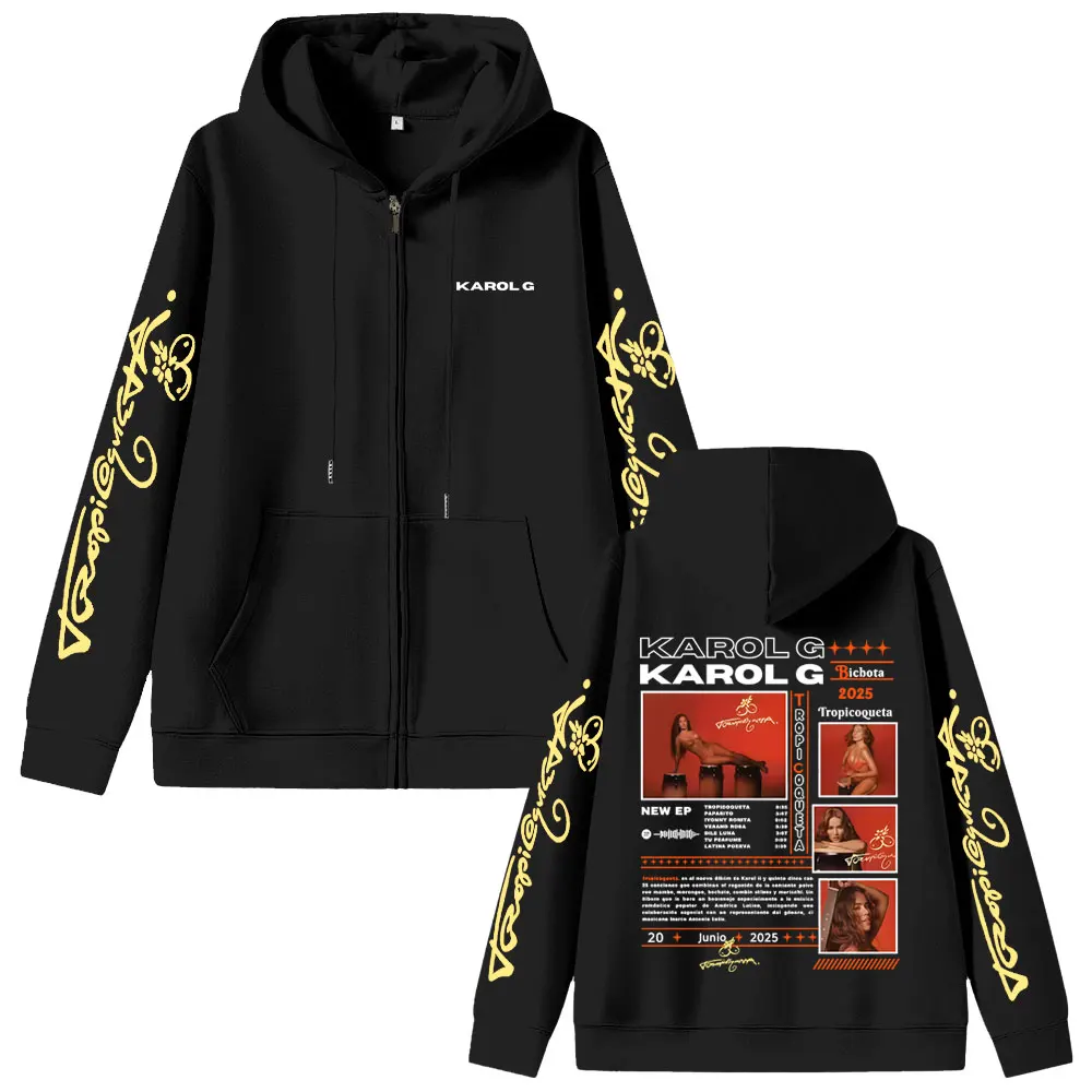 Karol G Tropicoqueta Album 2025 Zipper Hoodie Men Women Hip Hop Fashion Pop Music Zip Up Jacket Male Oversized Zip Up Sweatshirt