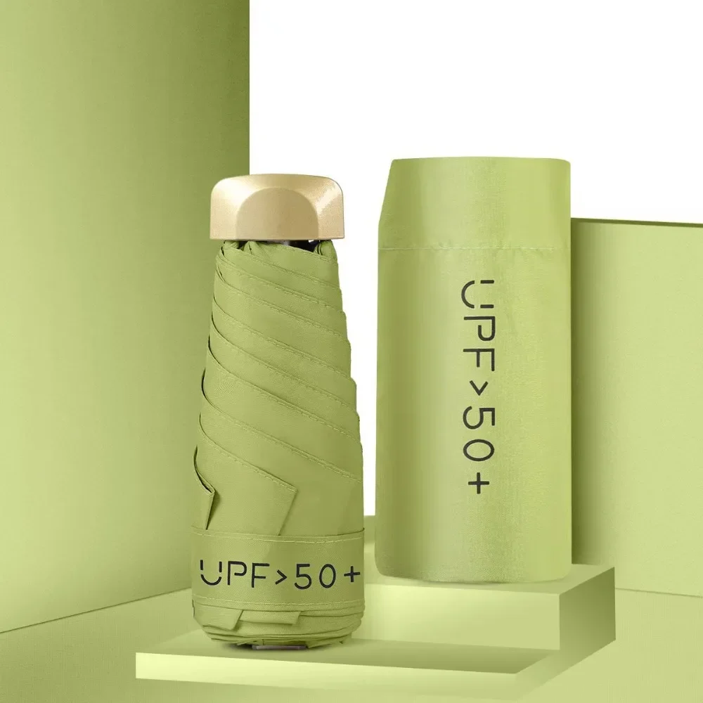 

Ультралегкий мини-зонт-капсула с 5 сложениями, компактный, с защитой от солнца и УФ-излучения, с черной прорезиненной ручкой, портативный, для путешествий