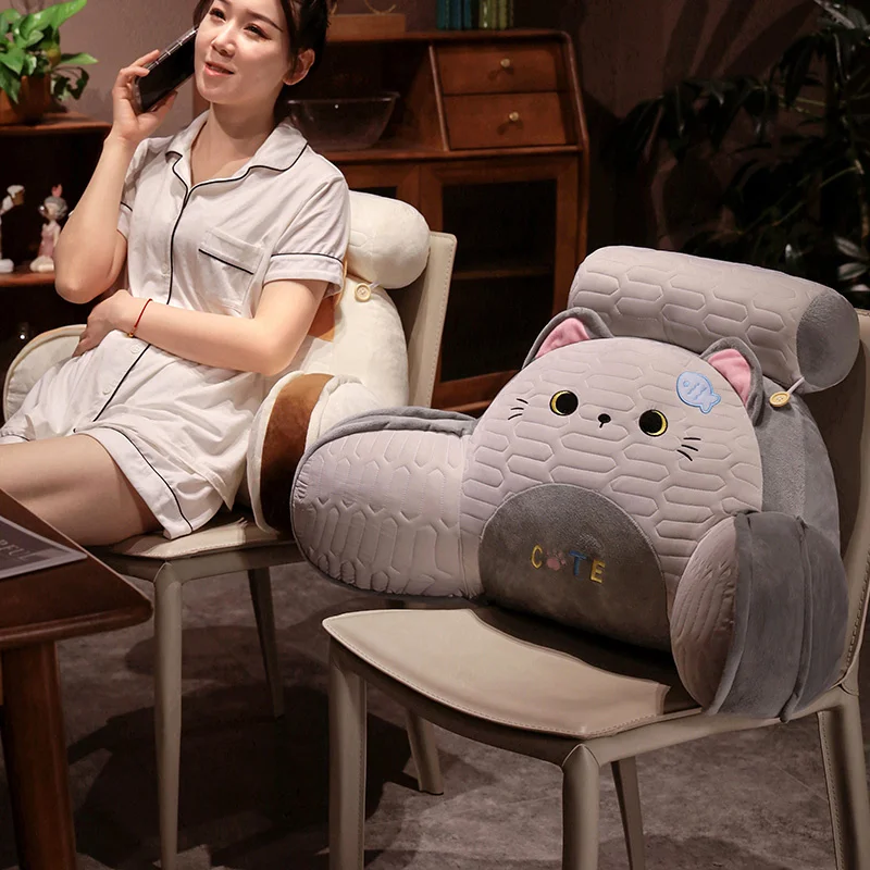 Cartoon Soft Cats Pillow Latex Ice Silk Stuffed Cotton Lumbar Support Chair Seat Cushion Animal Plush Toy Sofa Bed Home Decor