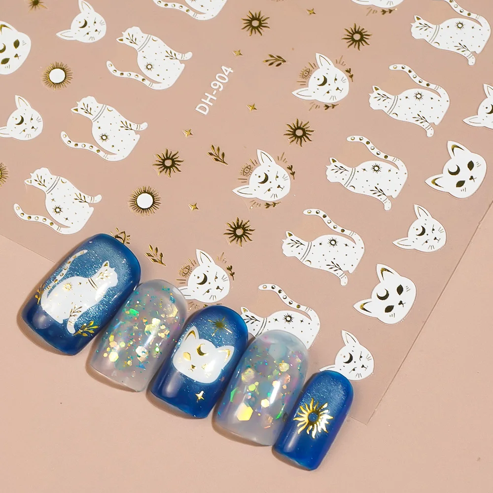 1/5/10pcs Cat Star Moon Sun Nail Stickers 3D Flat Mysterious Retro Nail Art Stickers For Women DIY Manicure Decoration Decals