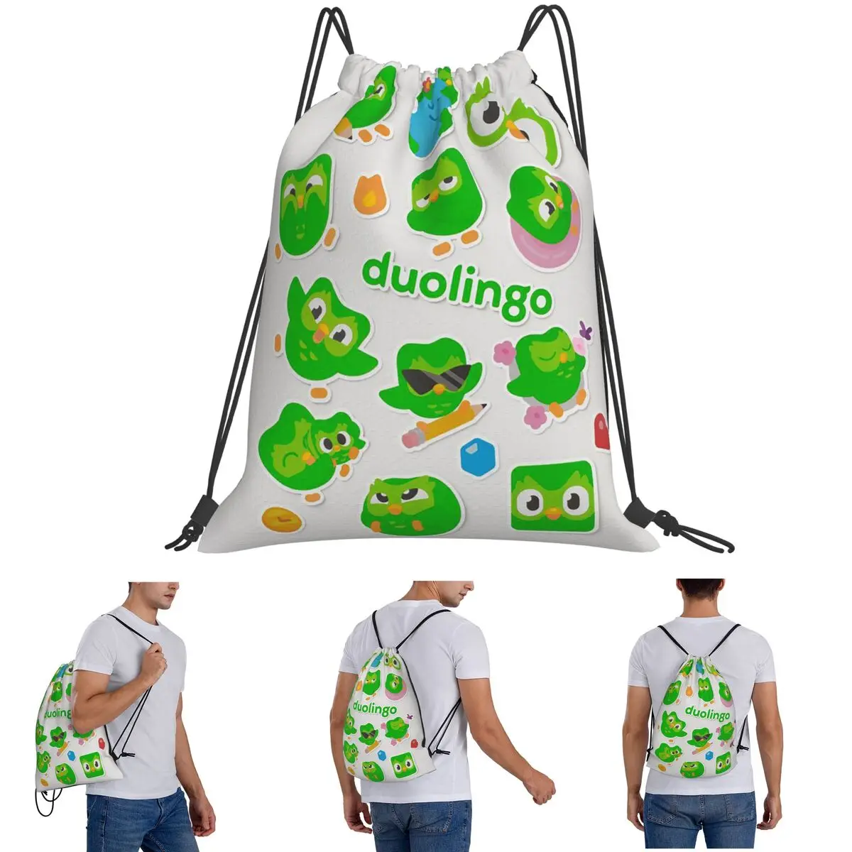 

Duolingo Owl Duo Backpacks Portable Drawstring Bags Sports Bag Book Bags for Man Woman Students