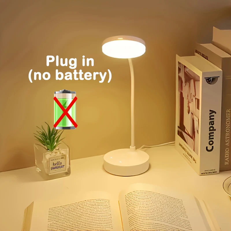 Eye‑Caring LED Desk Lamp USB‑Powered Flexible Plug‑in Reading Lamp 3‑Mode Dimmable Warm White Light for Bedroom College Stuent