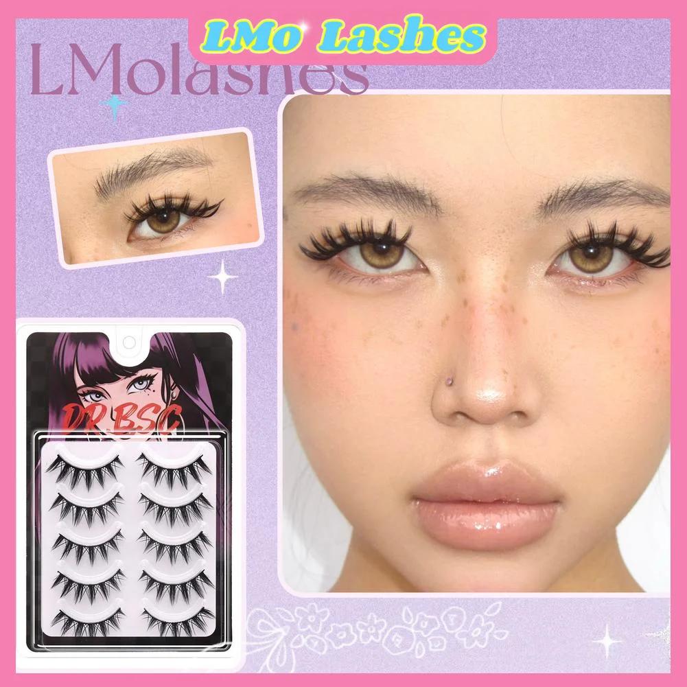 الكورية 5 أزواج أسود كامل قطاع جلدة نظرة طبيعية Wispy رقيق رقيقة الفرقة أنيمي الشيطان الصغير مانغا جلدة ماكياج