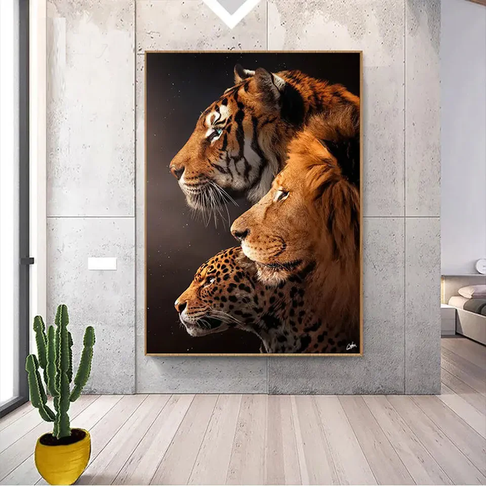 Three Nature Forest Animals Diamond Painting Lion Tiger Leopard Diamond Mosaic Wall Art Pictures Modern Living Room Decoration