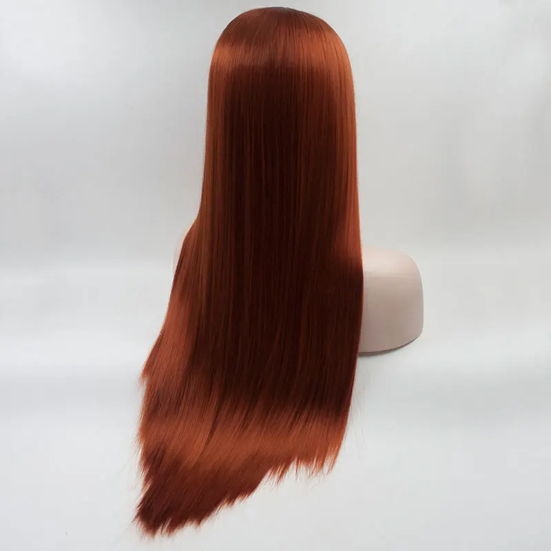 Orange Color Straight Hair Synthetic 13X4 Lace Front Wigs High Quality Heat Resistant Fiber Hair Side Parting For Fashion Women