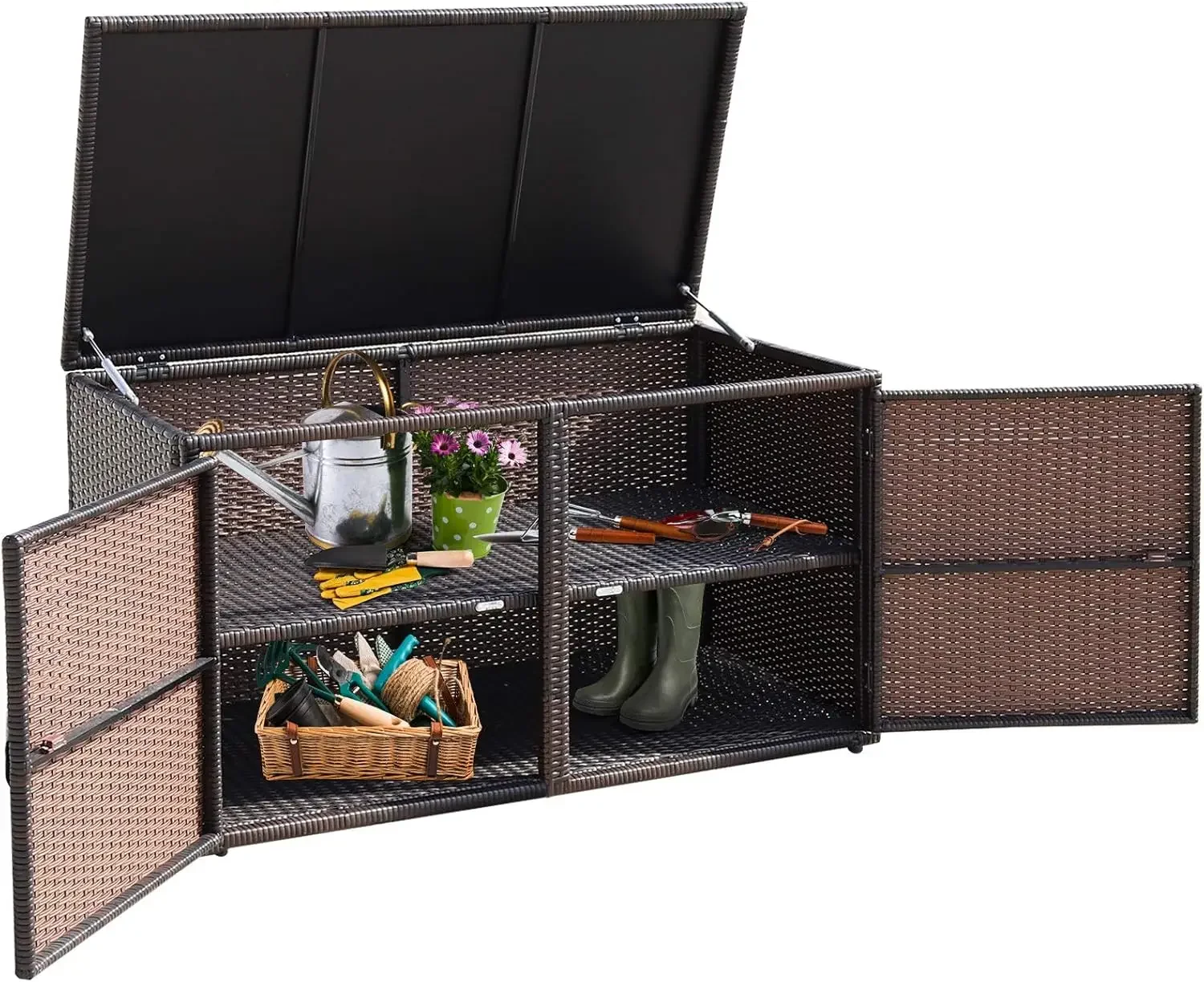 Deck Box Outdoor Wicker Storage Box Cabinet 88 Gallon Storage Container Bin Box for Furniture Tools in Garden Balcony