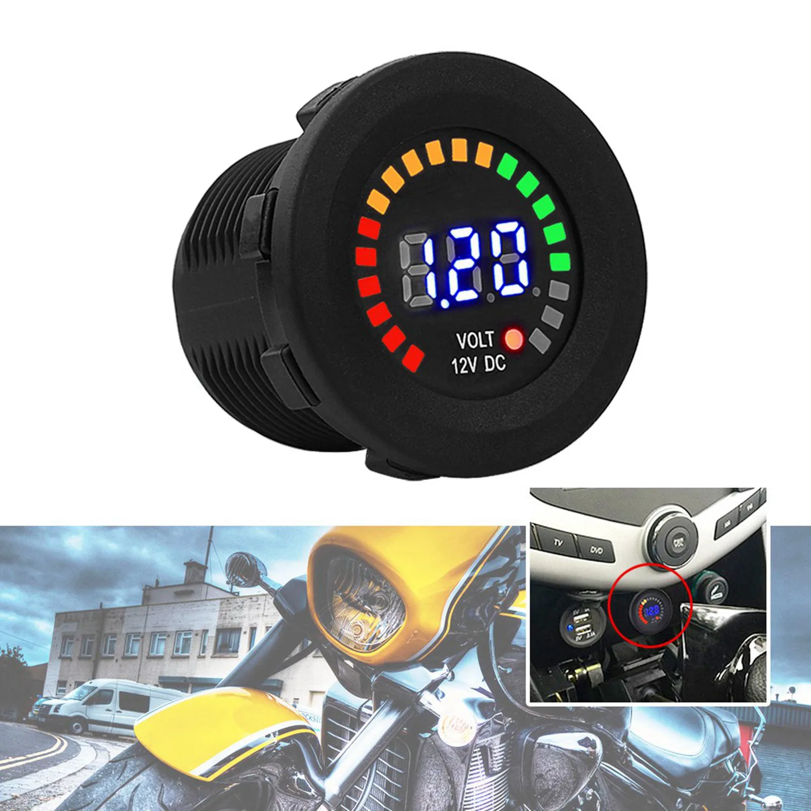 12 V Motorcycle LED Digital Display Voltmeter Waterproof Voltage Volt Meter Gauge Black New