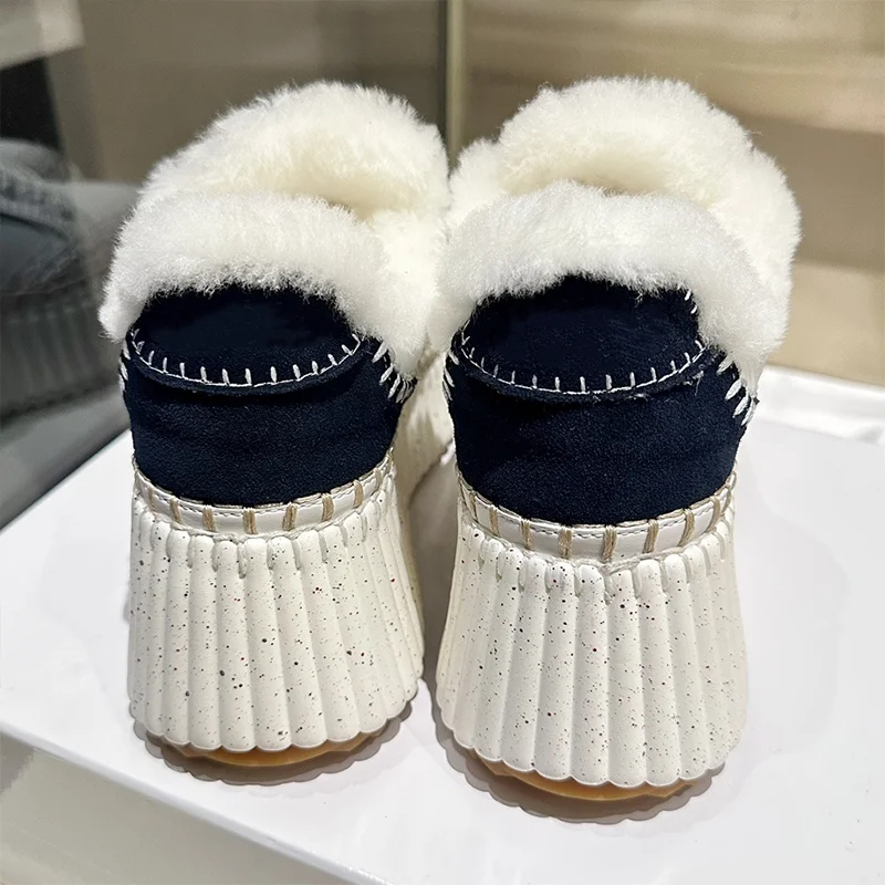 Nuevos zapatos informales de lana de alta calidad para mujer con suela gruesa de espuma de alta densidad de piel de vaca cómodos para invierno 25110906