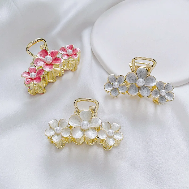 

Заколка для волос с жемчугом, винтажный большой коготь из сплава с цветком для женщин, прическа, заколка для волос на спине