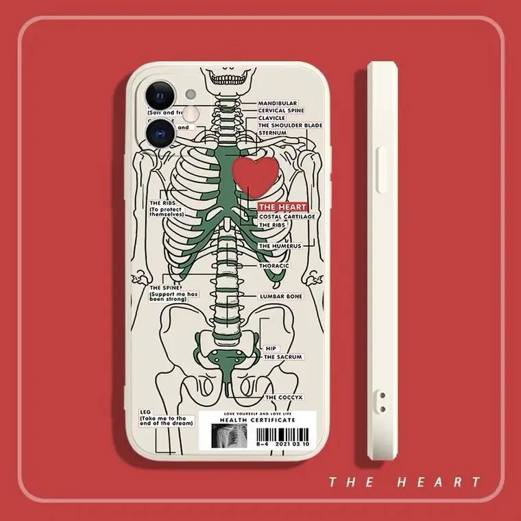 Heart Skeleton Phone Case for Xiaomi POCO X3 NFC X4 M4 M5 12 Ultra note 11 10 8 9 T 9S PRO Shockproof Soft Silicone Phone Cover