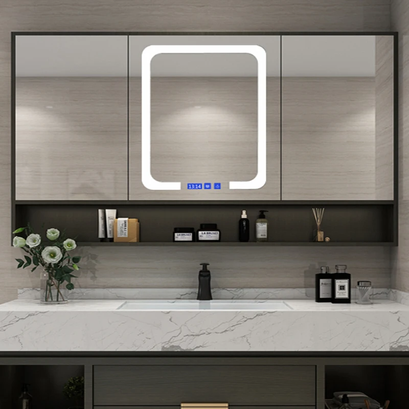 Smart Display Narrow Makeup Bath Mirrors Cabinets Storage Metal Bath Mirrors Wall Shelf Meuble Toilette Home Furniture YX50BC