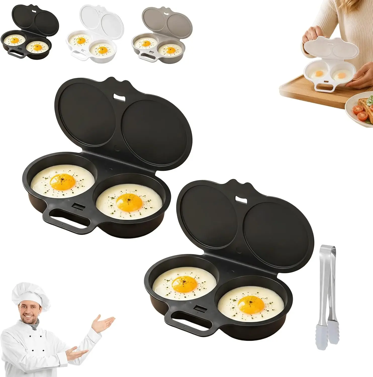New Dual Cavity Microwave Egg Poacher With Lid & Handle，Quick Oil-Free Cooking, Food-Grade Pp & Versatile Kitchen Essential
