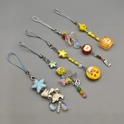 Multiple Designs Flower Cat Seastar Cartoon Phone Charms Strap Keychain Keycord Girl Handmade Pendant For iPhone