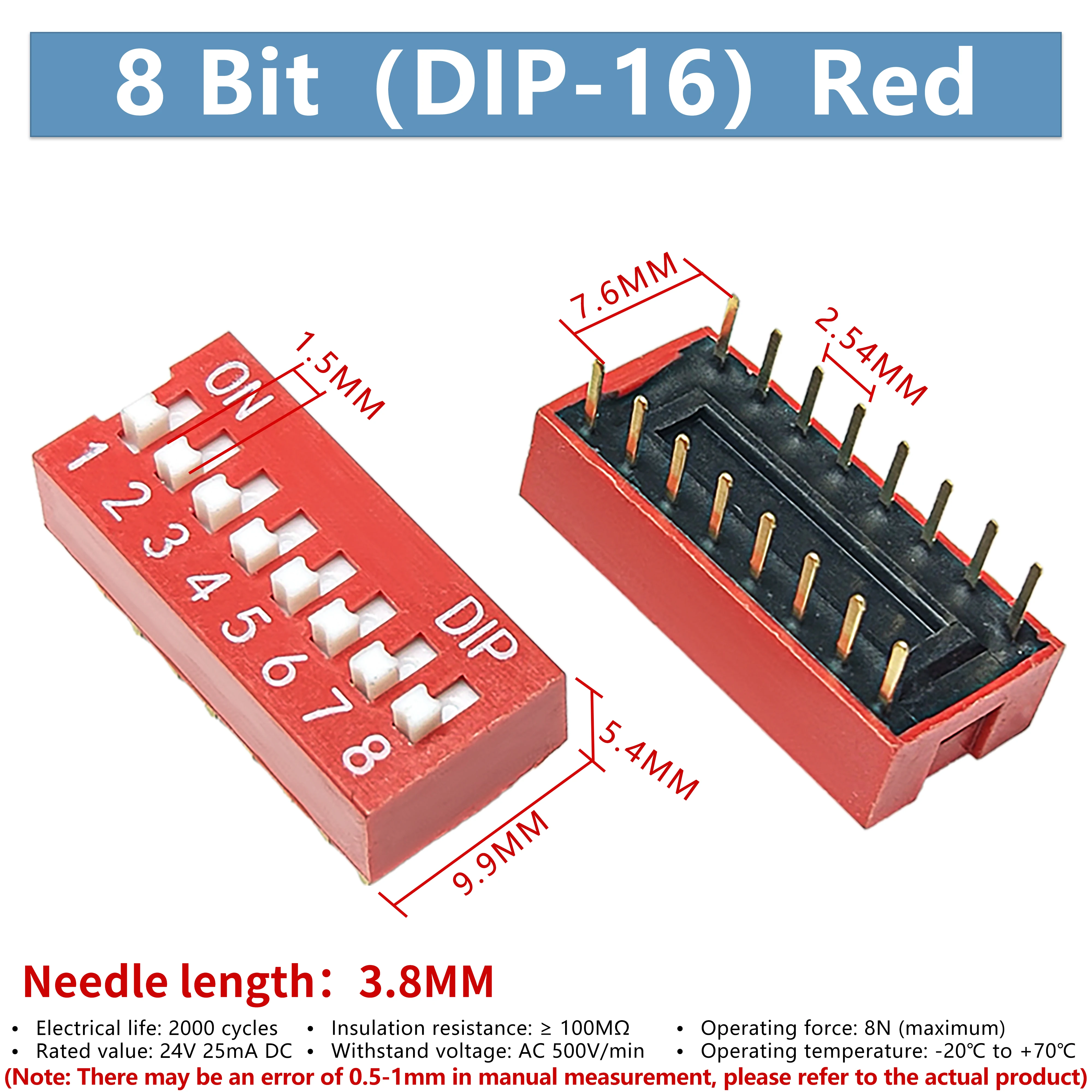 DSWB08LHGET 2.54mm pitch DIP 8-bit toggle switch, 10 pieces, direct insertion type