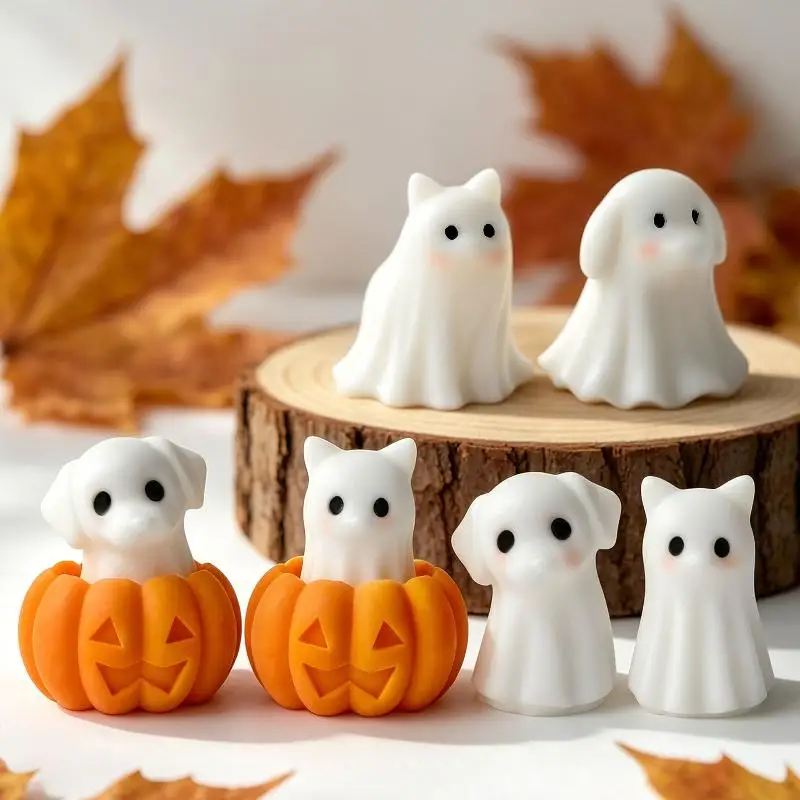 DIY Halloween-Kerzenform aus Silikon, Spuk-Welpen-Katzen-Design, niedliche Geister-Gipsform, Dekorationsform, Zubehör zur Herstellung von Duftkerzen – Detail 2