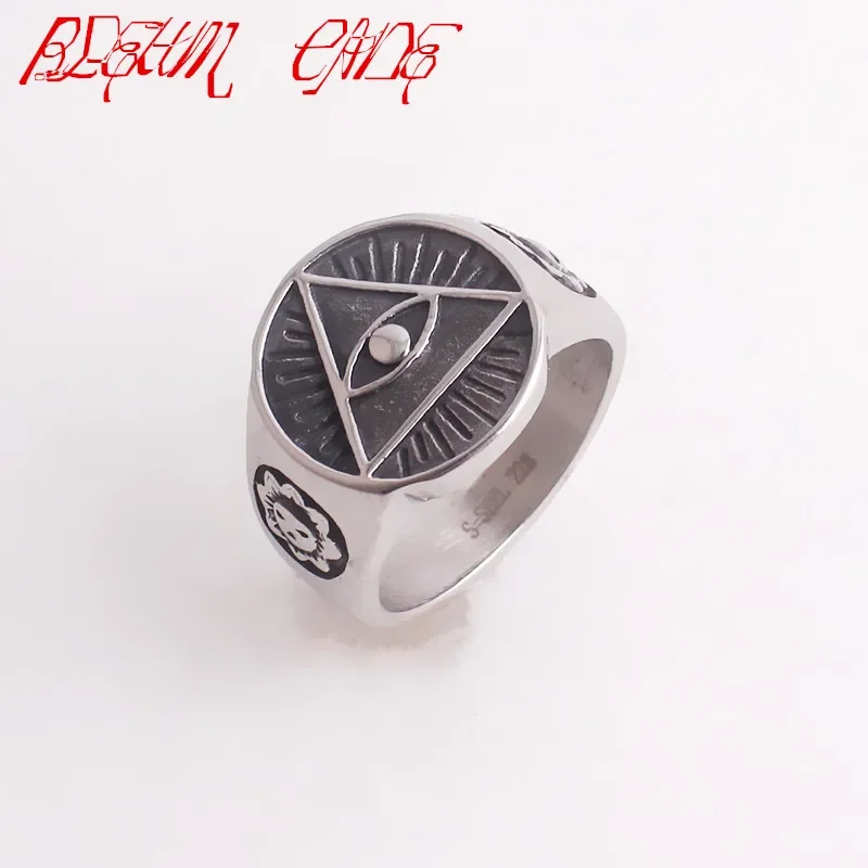 Mens Stainless Steel Illuminati The All-seeing-eye pyramid eye symbol Biker Ring Jewelry
