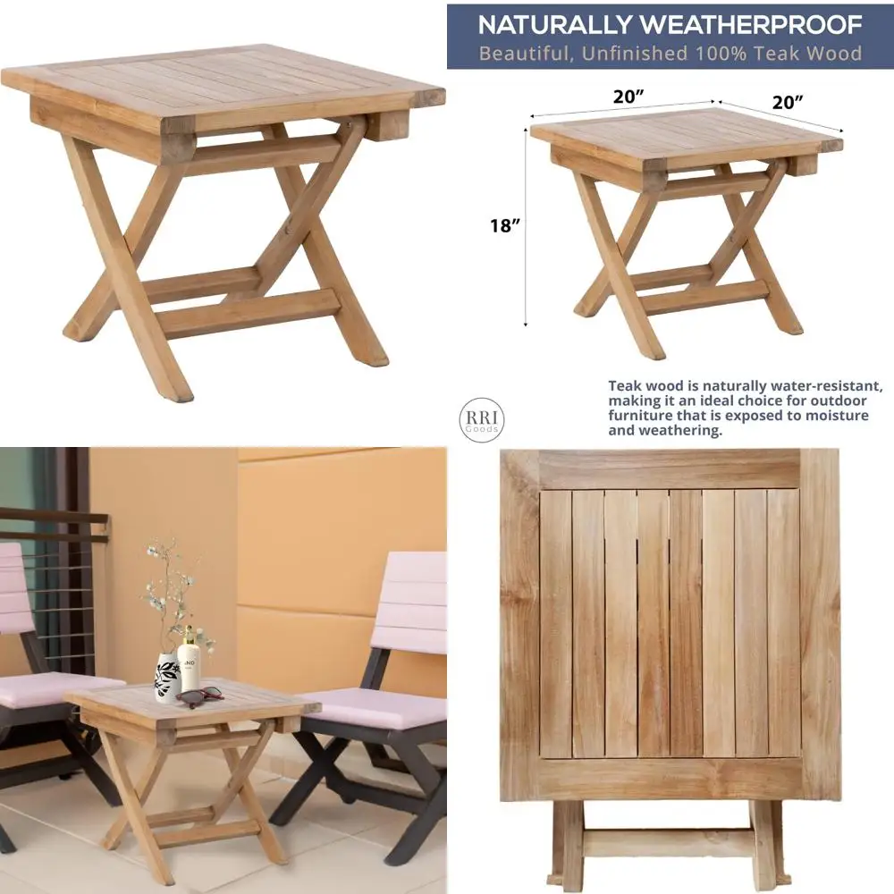 

Портативный 20-дюймовый складной журнальный столик из тикового дерева для использования на открытом воздухе и кемпинга