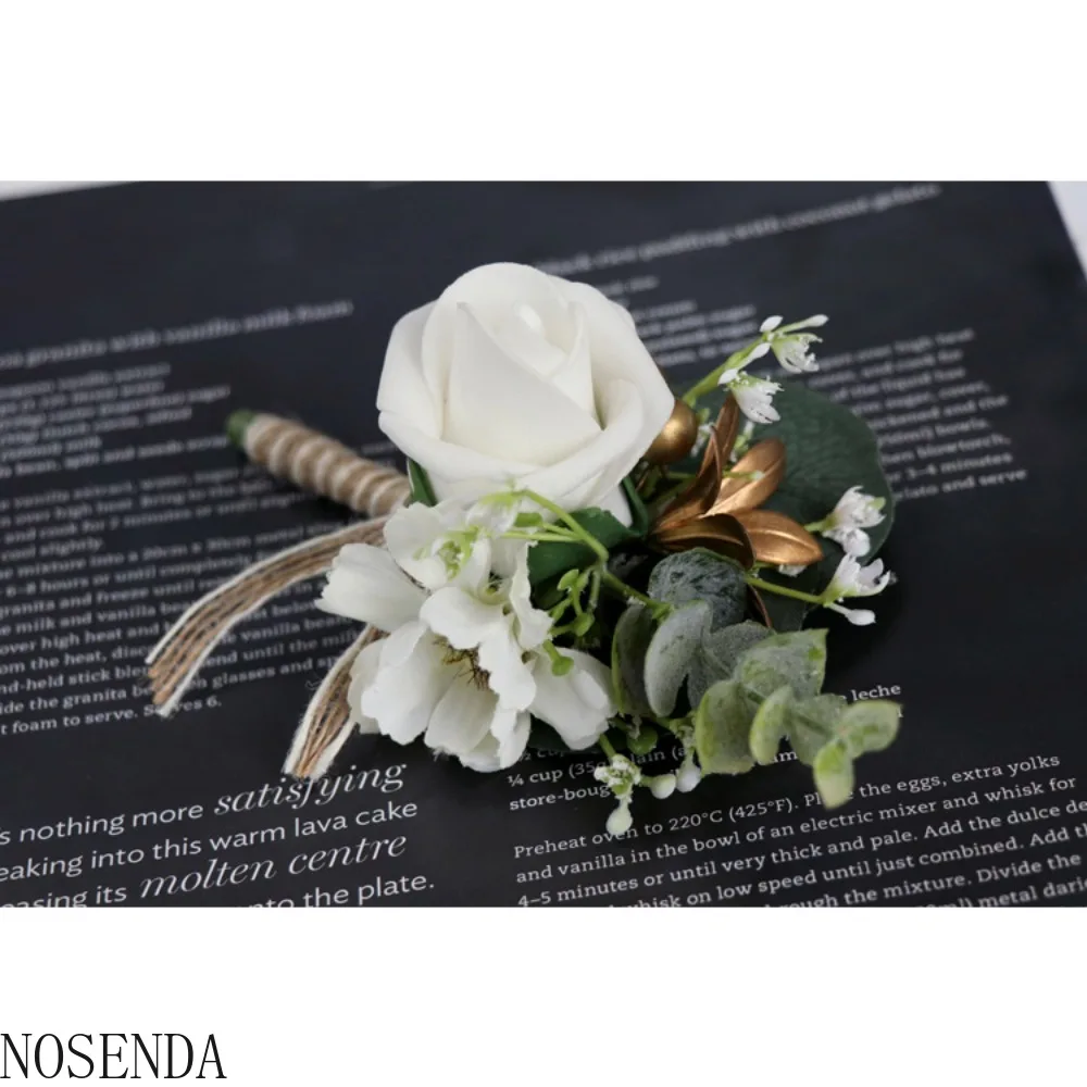 Мужская бутоньерка с большой головой цветка для жениха и листьев, бутоньерка для подружки невесты, свадебные аксессуары, свадебное украшение