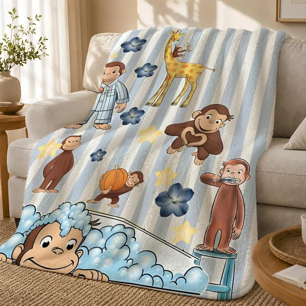 MONKEY CARTOON C-Curious GeorgeS Washable Everyday Low Maintenance Apartment Living Hotel Rich Tones Easy Storage Throw