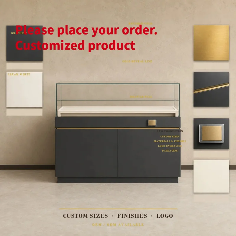 custom.Wood Jewelry Display Showcase Table Counter with Eco-Friendly Durable LED Lit Design Jewelry Shops