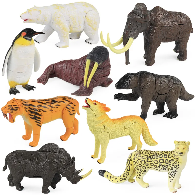 Oenux 4D Realistic Animals Assembly Puzzle Mammoth Rhinoceros Wolf