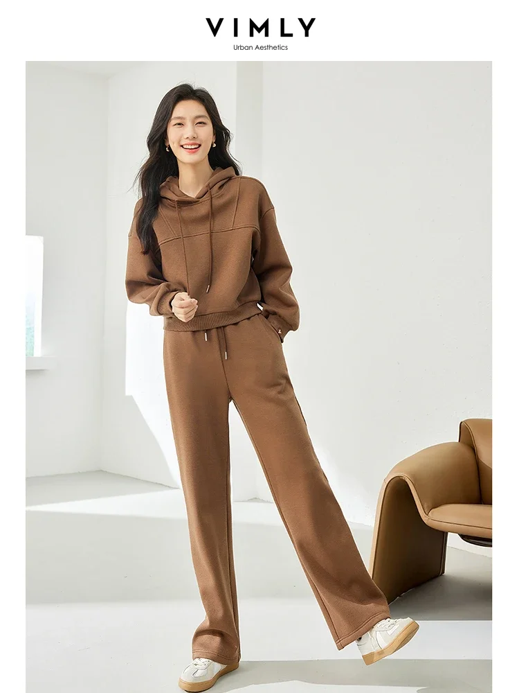 

VIMLY 2 Pieces Tracksuit Women Long Sleeve Cropped Hooded Sweatshirts Wide Pants 2025 Winter Casual Sports Matching Sets M3877