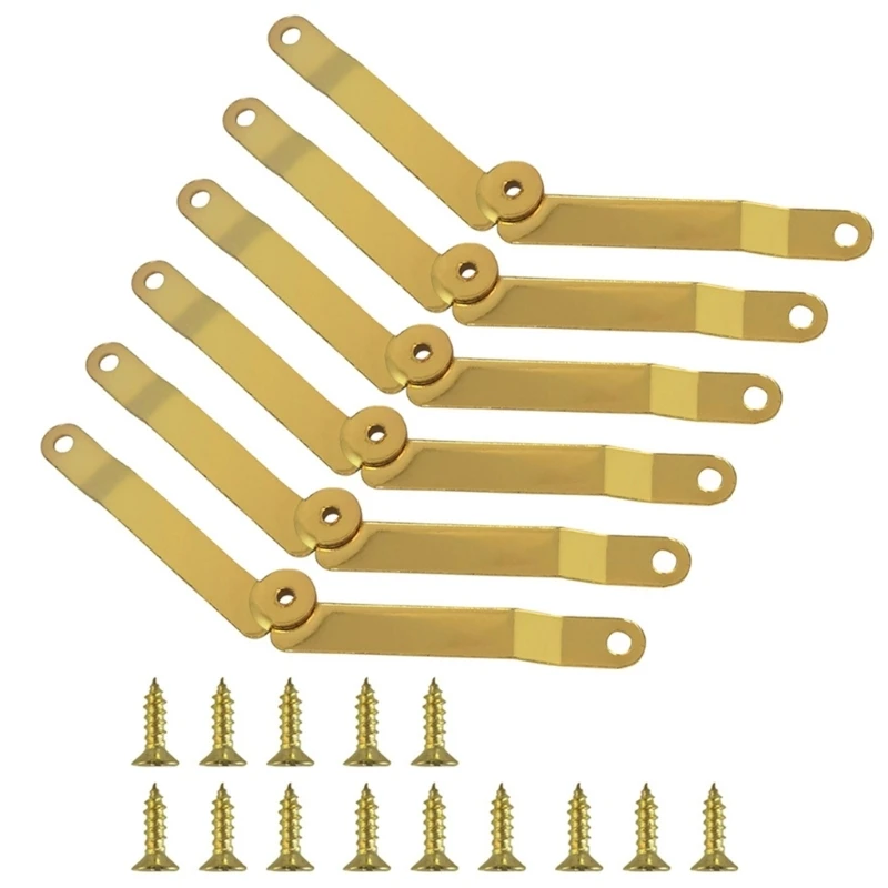J2HB Pack Of 6 Gold Tone Metal Hinges Multipurpose Gold Metal Lid Hinges set for Secure Lid Support In Home Furnishings
