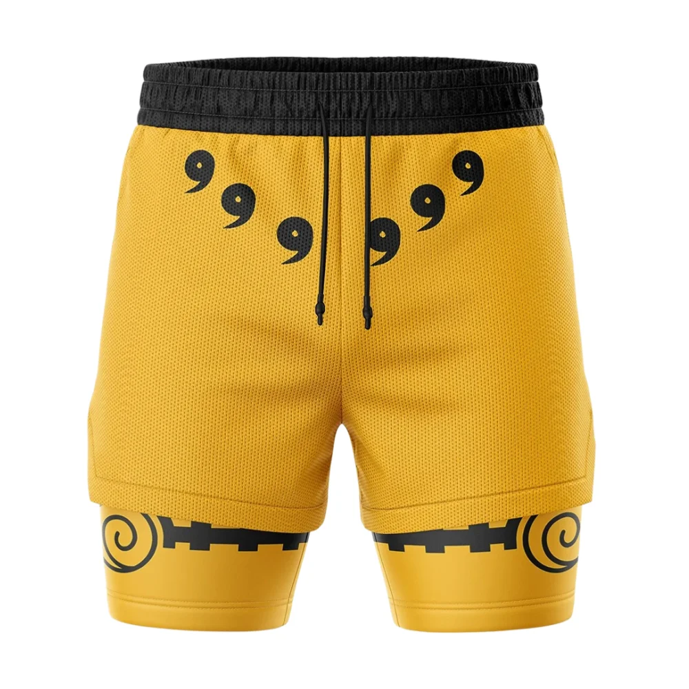 Naruto Nine-Tail Chakra Mode Shippuden 2-in-1 Performance Shorts Family Summer Breathable Quick-drying Unisex Training Shorts