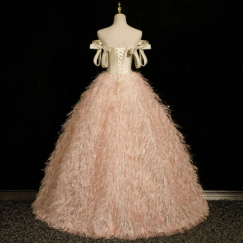 Vestidos De quinceañera sencillos sin tirantes, Vestido De baile De princesa De Color De contraste, plumas De talla grande, Vestido De novia hecho a medida