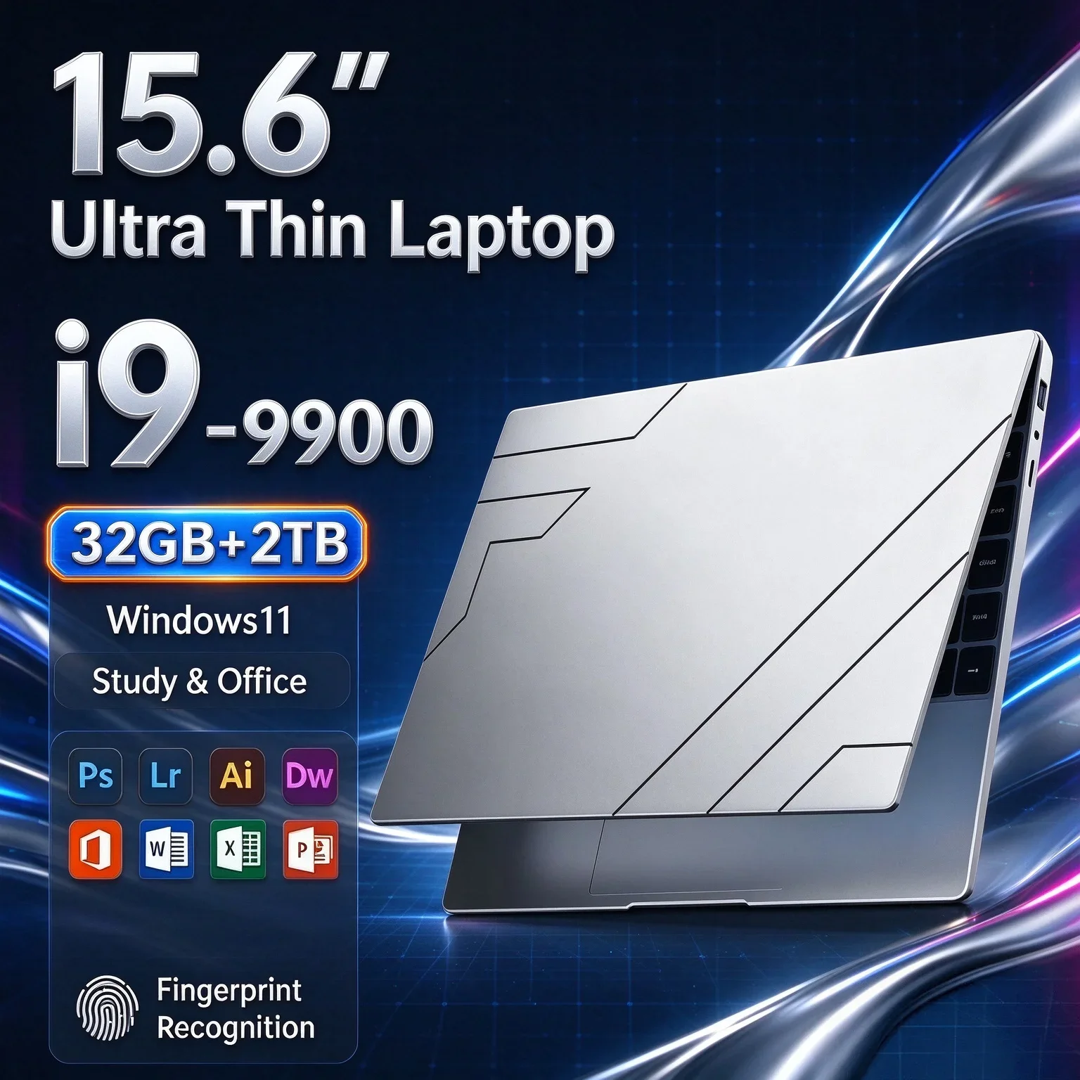 New 15.6 Inch 1920x1080 FHD Ultra Thin Laptop Intel I9 9900 32GB RAM 1TB SSD Windows 11 Gaming Notebook Office Student Computer