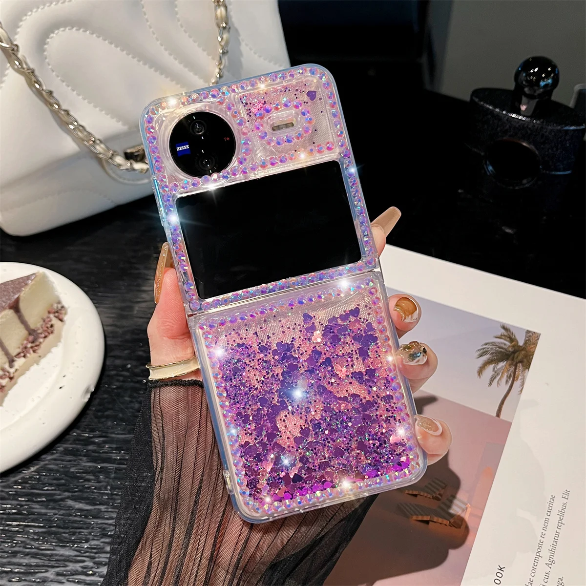 Luxury Gradient Quicksand Liquid Glitter Case for VIVO X Flip Shockproof Bling Sparkly Stylish Fashion Folding Protective Cover