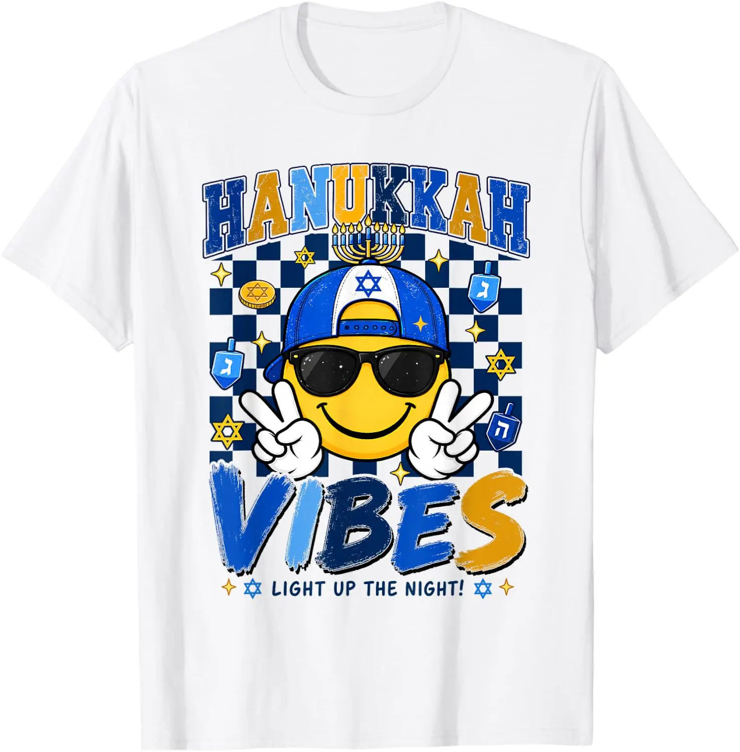 Boys Hanukkah Vibes Smile Funny Chanukah Jewish Kids Toddler T-Shirt Breathable, heavyweight pure cotton short-sleeve top—stylish, plus-size, and suitable for year-round wear with a sporty, casual vibe