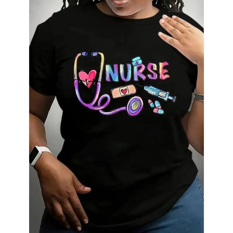 

Women Nurse T-Shirt Healthcare Worker Rainbow Graphic Tee Medical Heart Slogan Job Pride Nurse Appreciation Gift Top