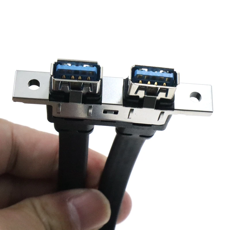 With Panel Mounting Holes 0.3m High Speed USB 3.0 20pin Female to Double USB 3.0 2 Port to 19pin Female  Flat Wire